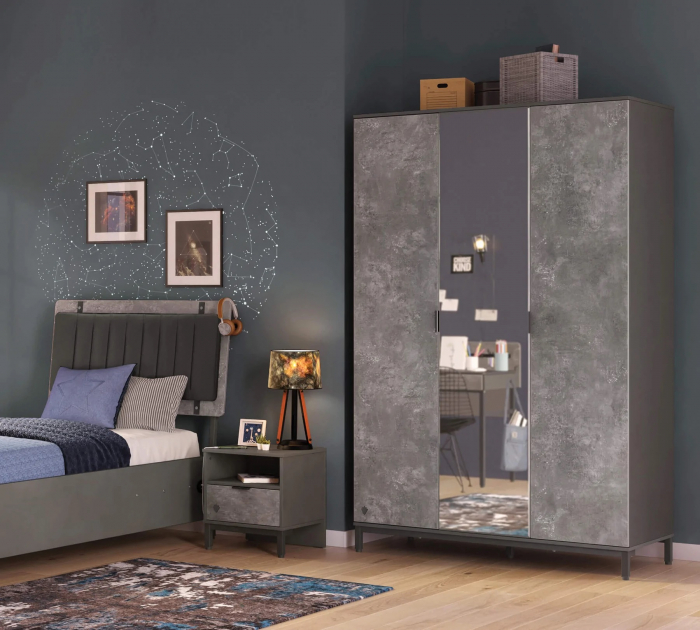 Dulap cu 3 usi pentru adolescenti, 137x214x59 cm, colectia Space Gray [4]