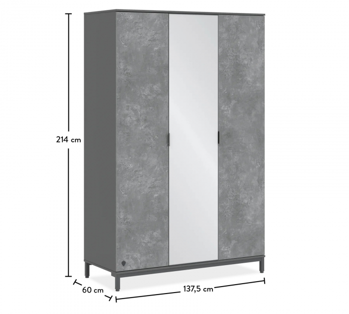Dulap cu 3 usi pentru adolescenti, 137x214x59 cm, colectia Space Gray [7]