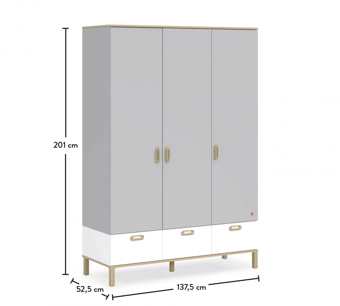 Dulap cu 3 usi pentru copii(137,5x201x52,5 cm) Colectia Mino [8]