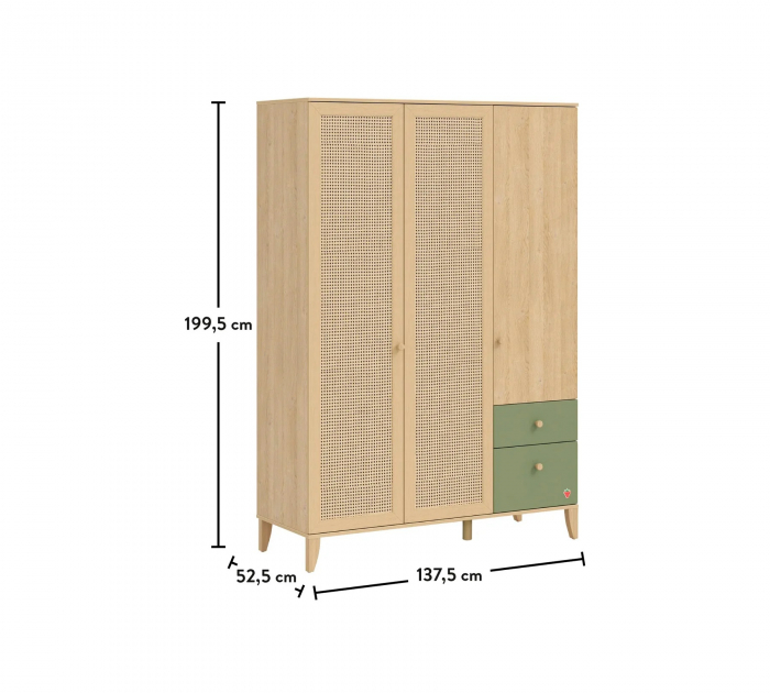 Dulap cu 3 usi pentru copii, 138x200x53 cm, Colectia LOOF [10]