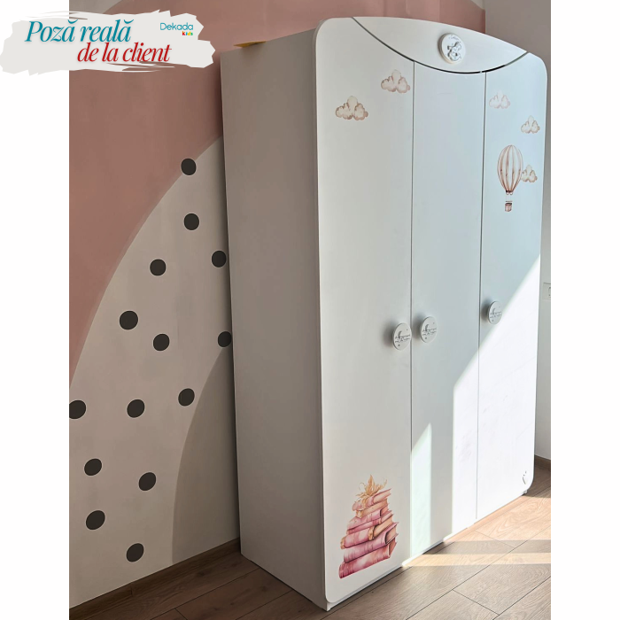 Dulap cu 3 usi, pentru copii Baby Cotton White, 133x54x201 cm [6]