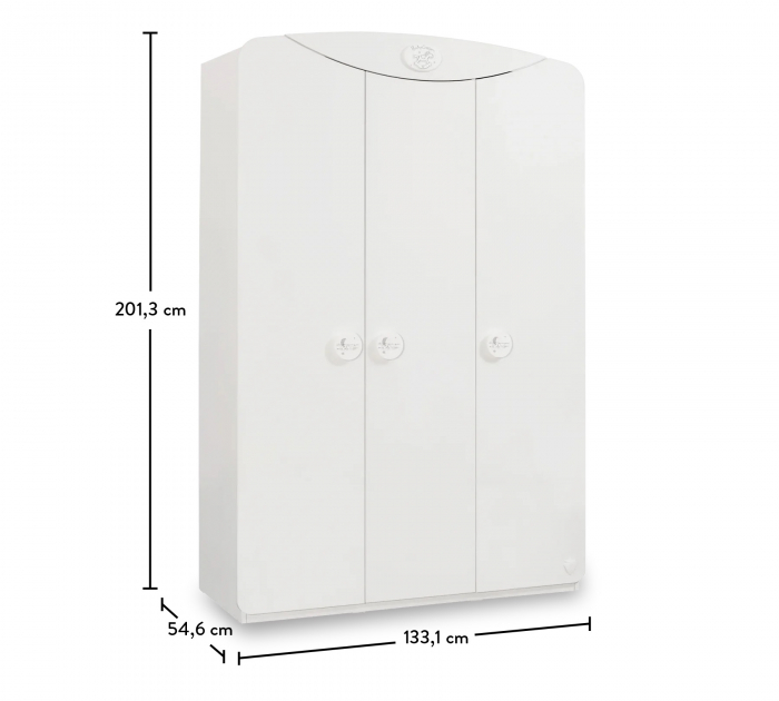Dulap cu 3 usi, pentru copii Baby Cotton White, 133x54x201 cm [7]