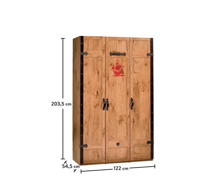 Dulap cu 3 usi, pentru copii Pirate Brown, 121x54x203 cm [5]
