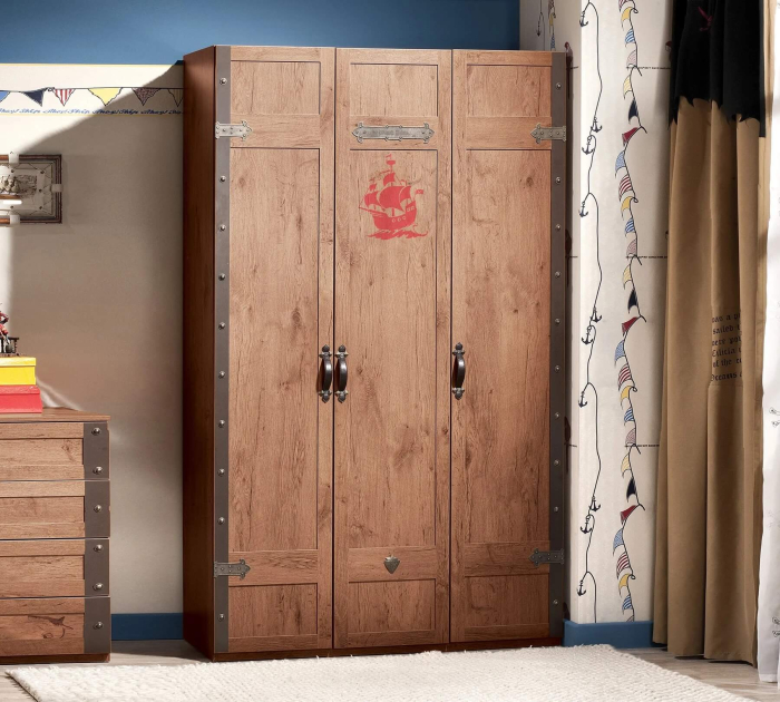 Dulap cu 3 usi, pentru copii Pirate Brown, 121x54x203 cm [2]
