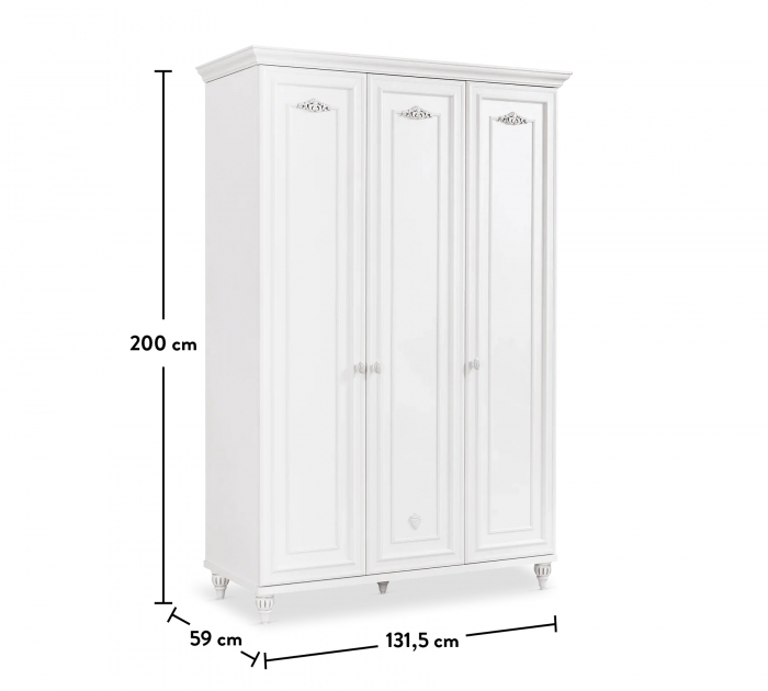 Dulap cu 3 usi pentru copii si tineret Romantica White, 131x56x200 cm [8]