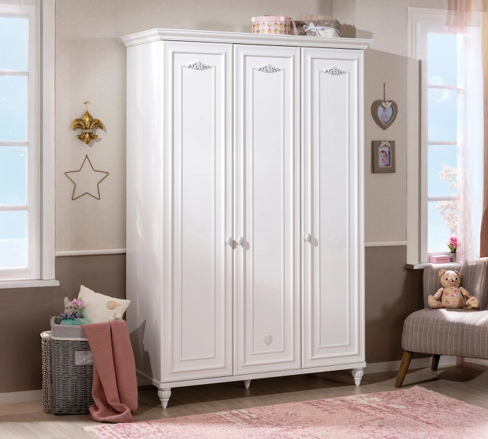 Dulap cu 3 usi pentru copii si tineret Romantica White, 131x56x200 cm [2]