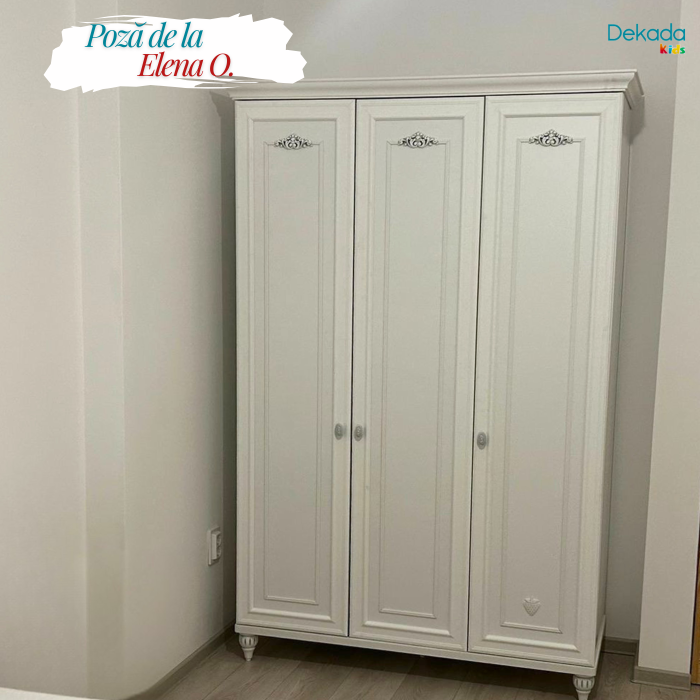 Dulap cu 3 usi pentru copii si tineret Romantica White, 131x56x200 cm [8]