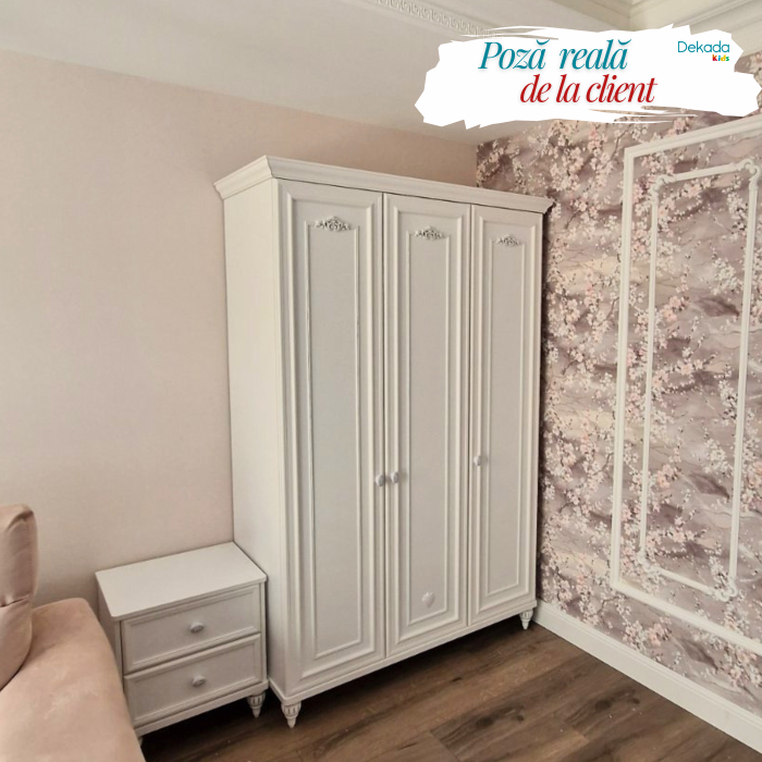 Dulap cu 3 usi pentru copii si tineret Romantica White, 131x56x200 cm [7]