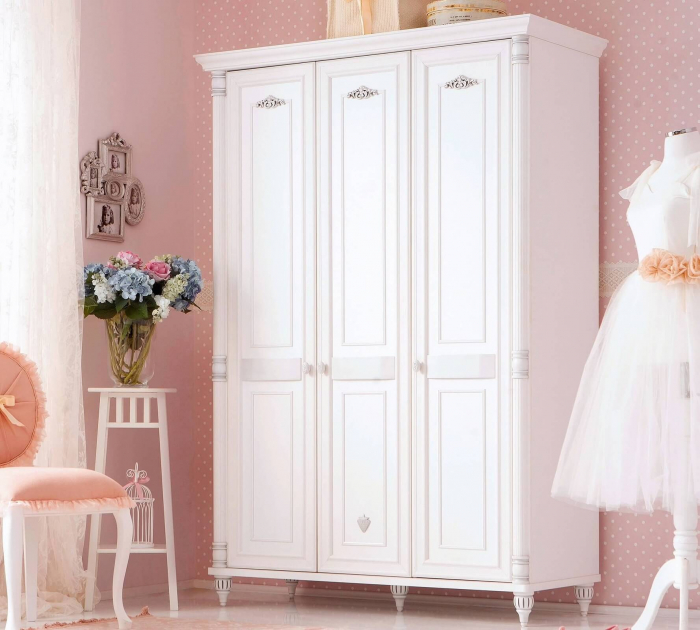 Dulap cu 3 usi, pentru copii si tineret Romantic White, 140x58x203 cm [2]