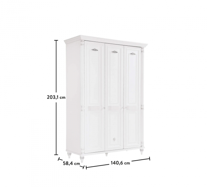 Dulap cu 3 usi, pentru copii si tineret Romantic White, 140x58x203 cm [8]