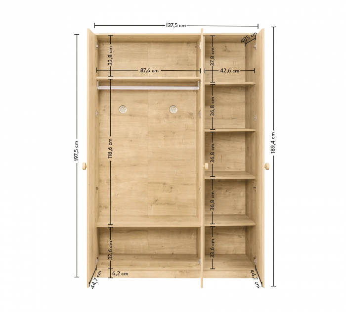 Dulap cu 3 usi, pentru tineret Colectia Mocha, 137x56x197 cm [4]