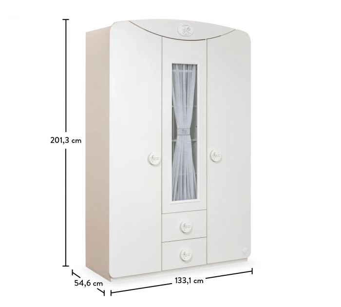 Dulap cu 3 usi si 2 sertare, pentru copii Baby Cotton White [7]