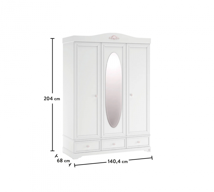 Dulap cu 3 usi si oglinda Colectia Rustic White [5]