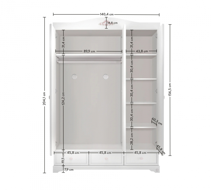 Dulap cu 3 usi si oglinda Colectia Rustic White [4]