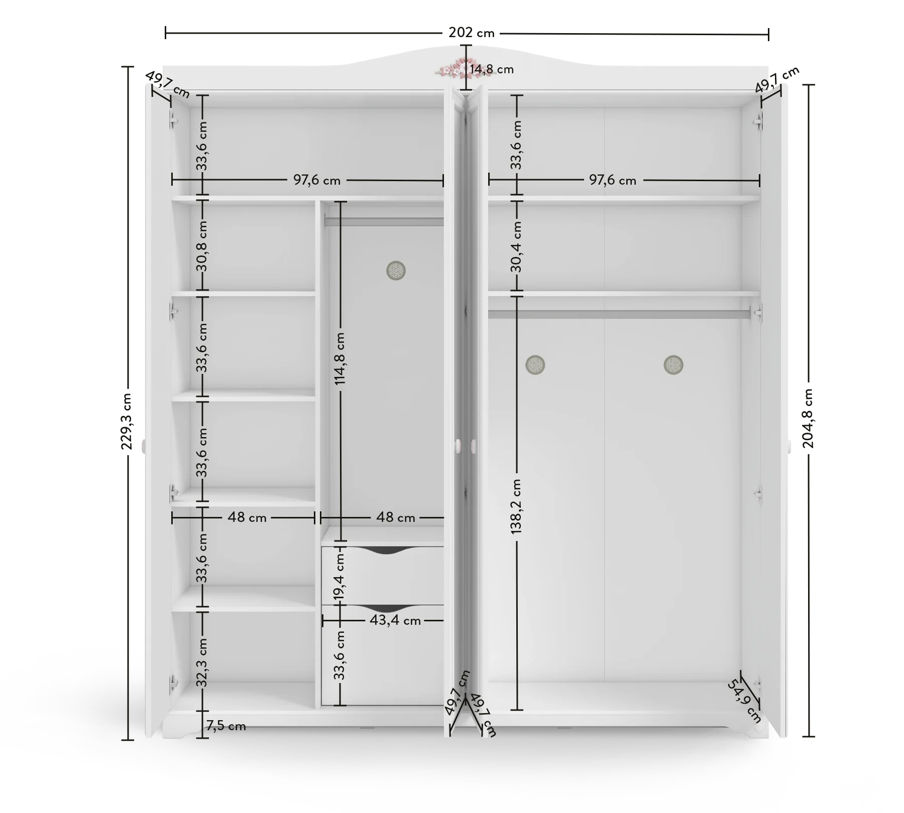 Dulap cu 4 usi pentru tineret, Colectia Rustic White [8]