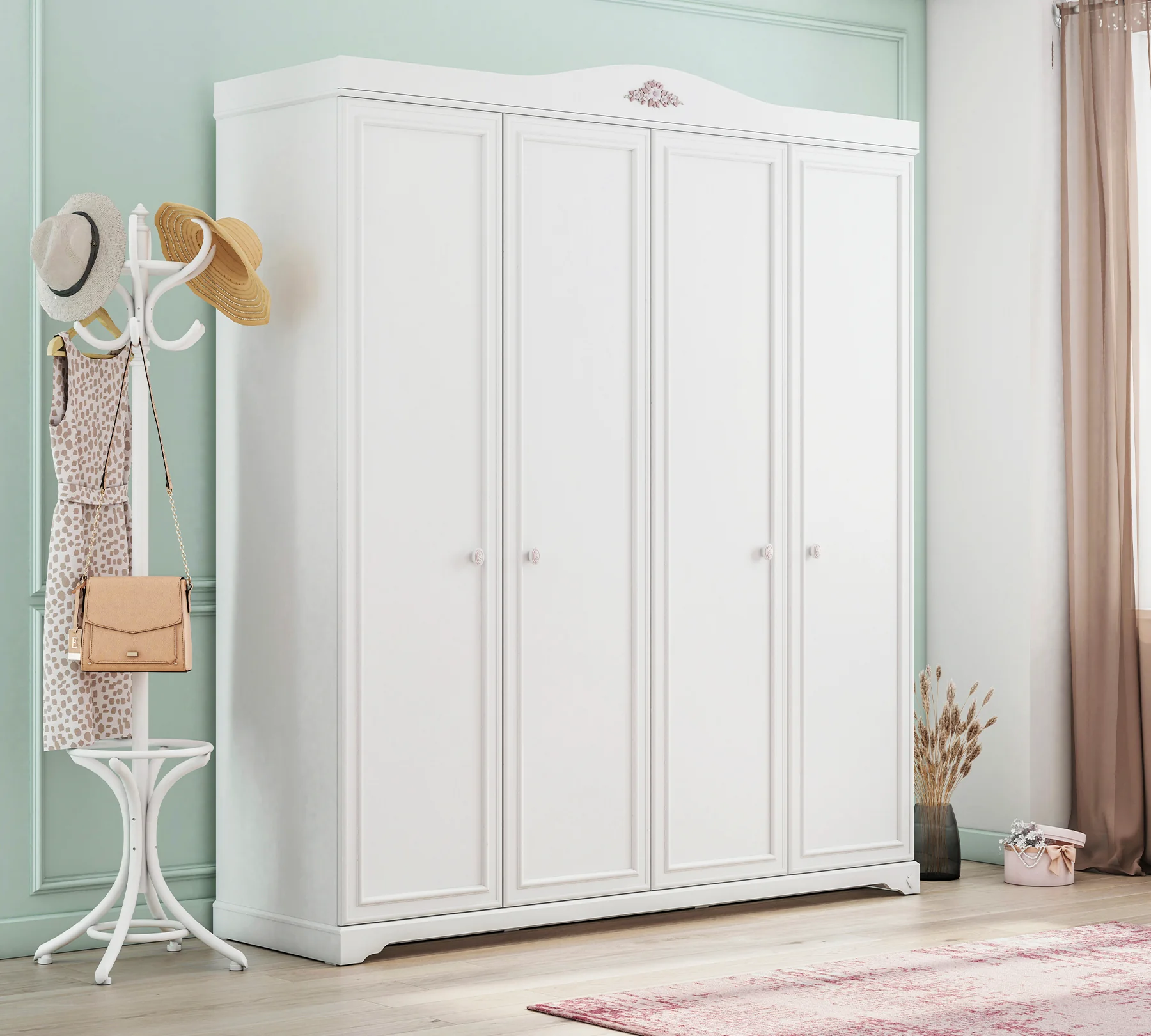 Dulap cu 4 usi pentru tineret, Colectia Rustic White [3]