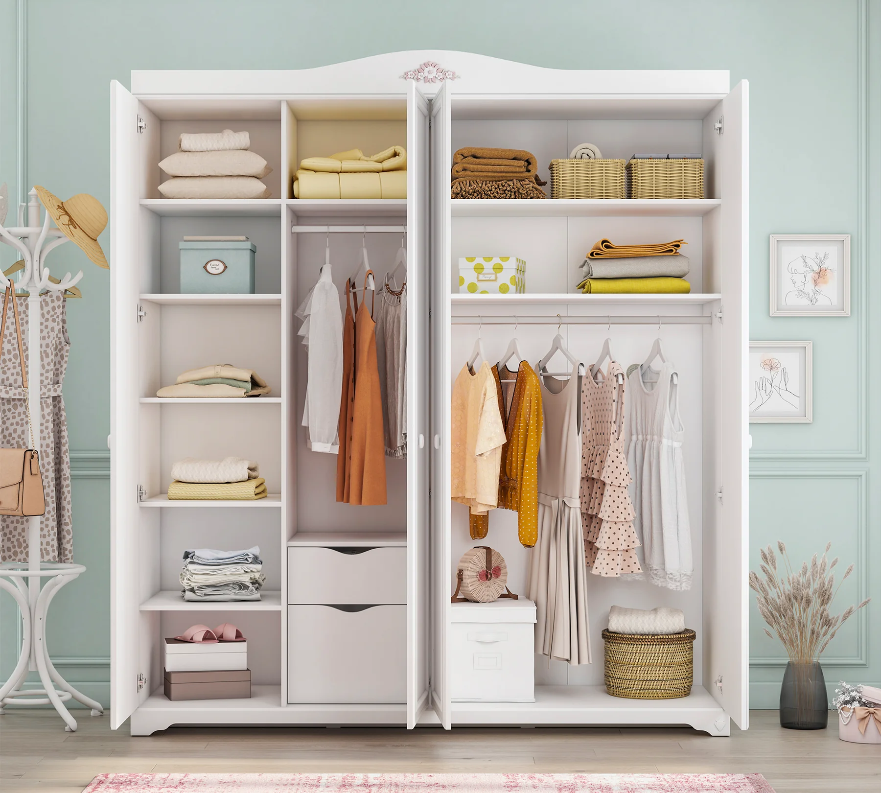 Dulap cu 4 usi pentru tineret, Colectia Rustic White [6]