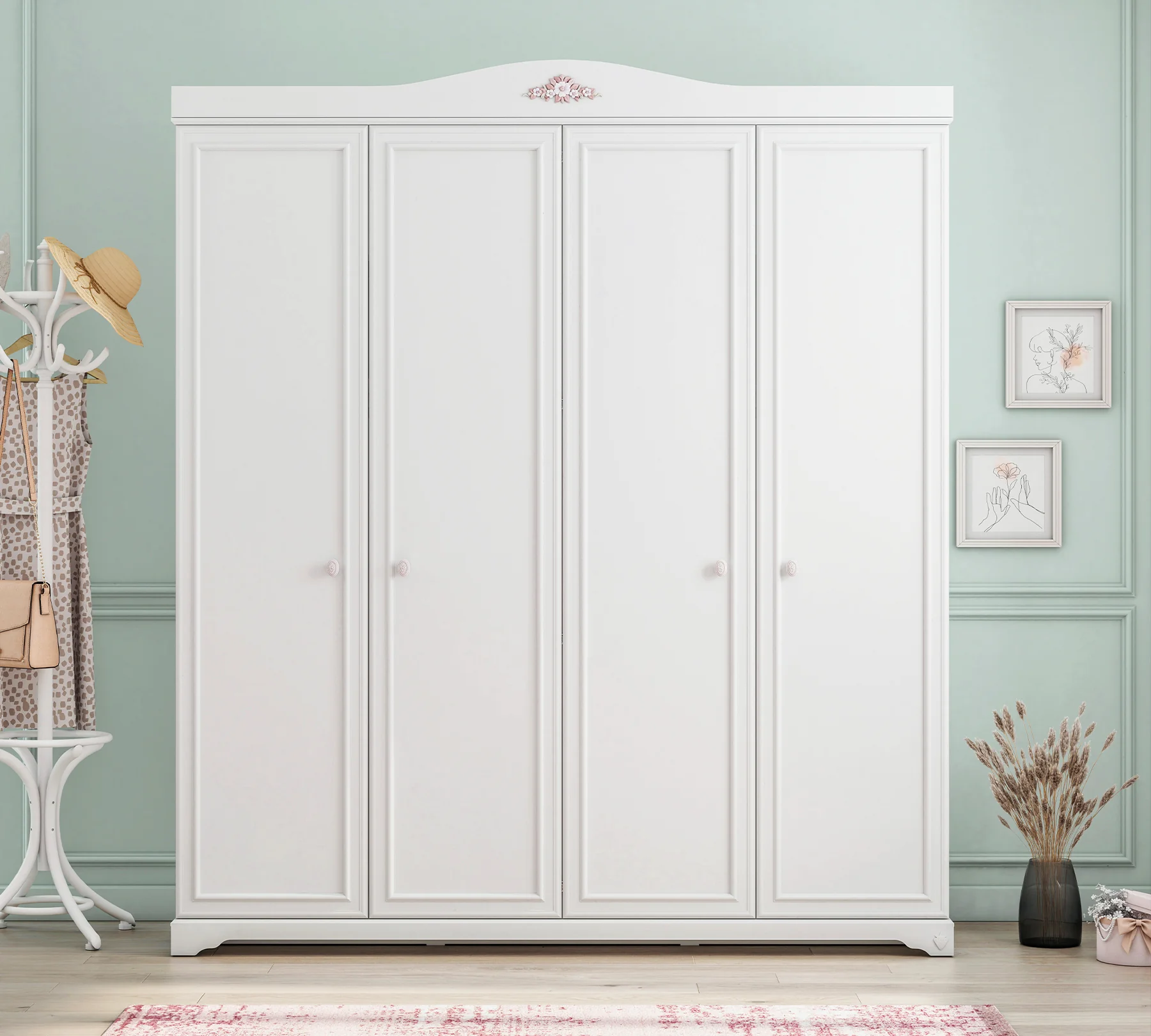 Dulap cu 4 usi pentru tineret, Colectia Rustic White [5]