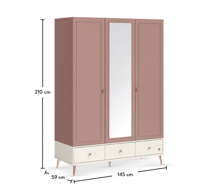 Dulap cu 3 usi si oglinda pentru adolescenti, 145x210x59 cm, colectia Elegance [9]
