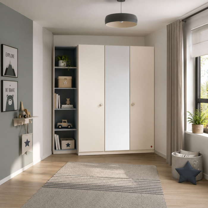 Dulap cu 3 uși și oglindă pentru cameră copii – 150x214x62 cm, colecția Varia [2]