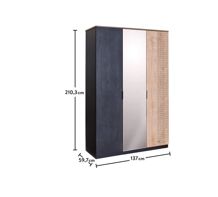 Dulap din pal cu 3 usi si oglinda, pentru tineret Colectia Black, 137x59x210 cm [4]