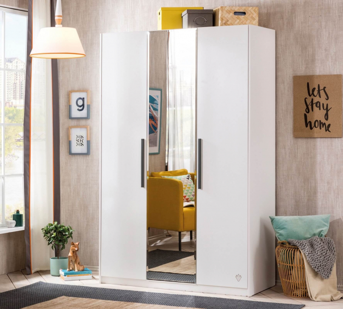 Dulap cu 3 usi si oglinda, pentru tineret Colectia White, 135x44x209 cm [2]