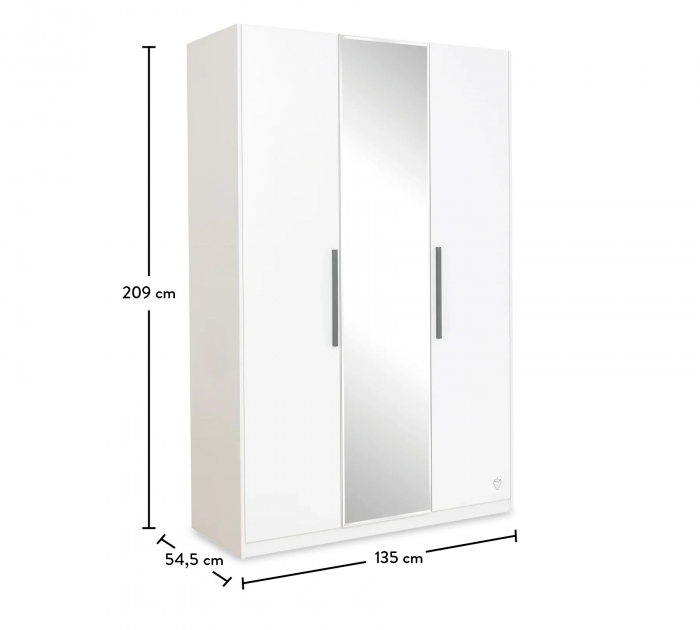Dulap cu 3 usi si oglinda, pentru tineret Colectia White, 135x44x209 cm [5]