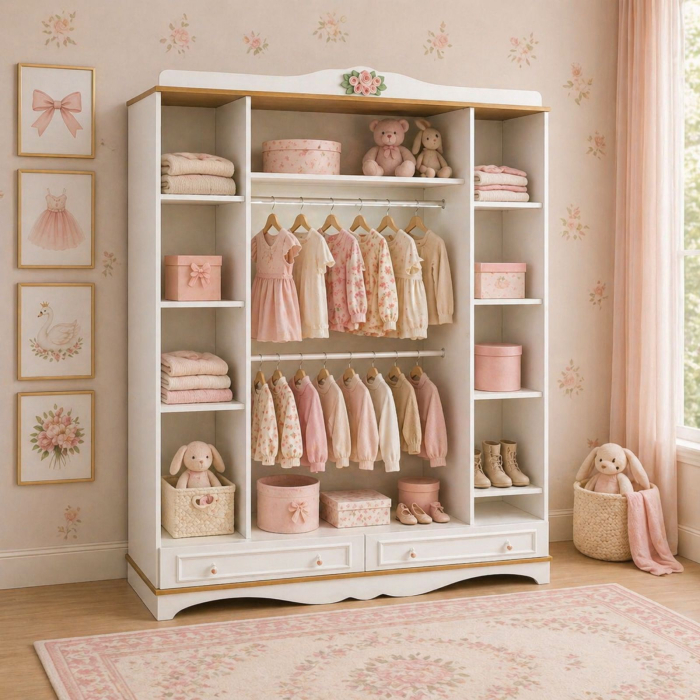 Dulap cu 4 usi pentru copii si adolescenti, 186x209x55 cm, Colectia Luna Pudra [2]