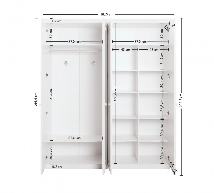 Dulap cu 4 usi, pentru copii si tineret Romantica White, 188x56x214 cm [4]