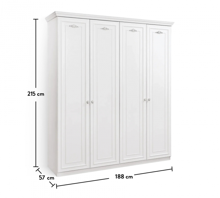 Dulap cu 4 usi, pentru copii si tineret Romantica White, 188x56x214 cm [5]