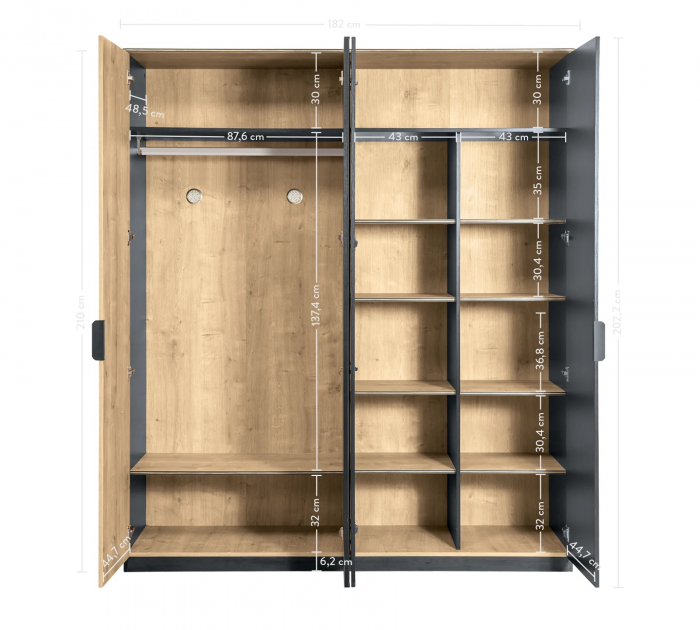 Dulap cu 4 usi si oglinda, pentru tineret Colectia Black, 182x53x210 cm [4]