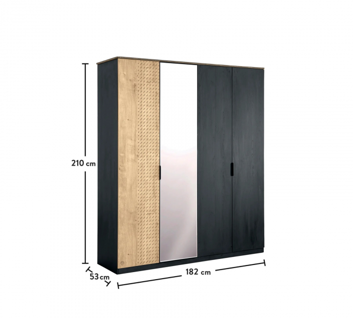 Dulap cu 4 usi si oglinda, pentru tineret Colectia Black, 182x53x210 cm [5]