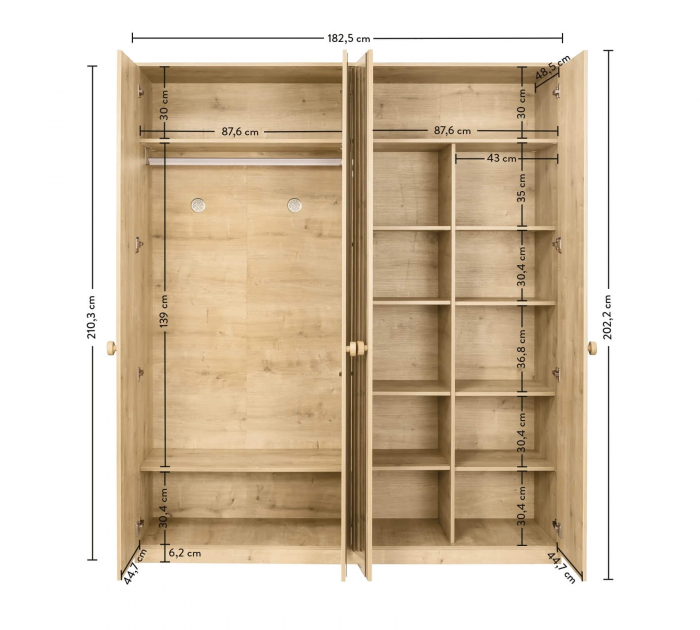 Dulap cu 4 usi si oglinda, pentru tineret Colectia Mocha, 183x56x210 cm [4]