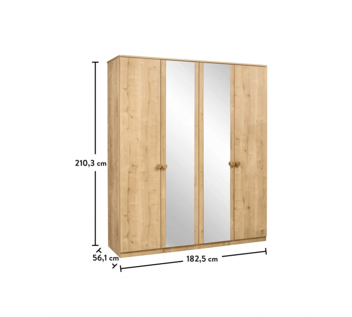 Dulap cu 4 usi si oglinda, pentru tineret Colectia Mocha, 183x56x210 cm [5]