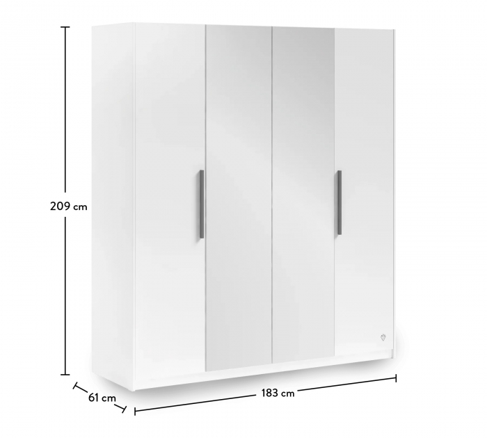 Dulap cu 4 usi si oglinda, pentru tineret Colectia White, 183x61x209 cm [5]