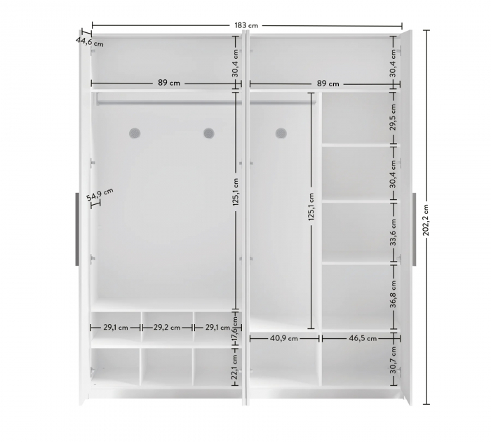 Dulap cu 4 usi si oglinda, pentru tineret Colectia White, 183x61x209 cm [4]