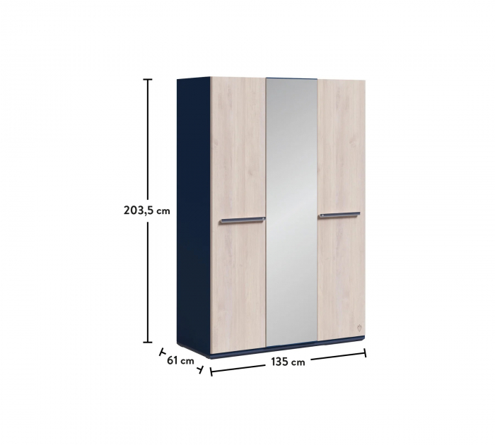 Dulap cu trei usi pentru camera copii Colectia Trio 135x61x203.5 cm [5]