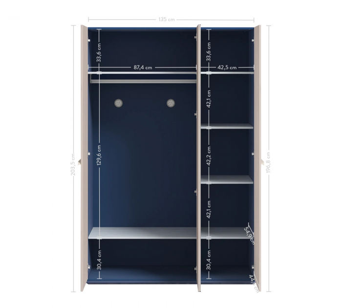 Dulap cu trei usi pentru camera copii Colectia Trio 135x61x203.5 cm [4]