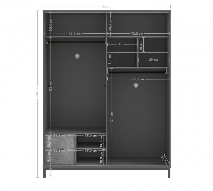 Dulap cu usi glisante pentru adolescenti, 183x214x63 cm, colectia Space Gray [7]