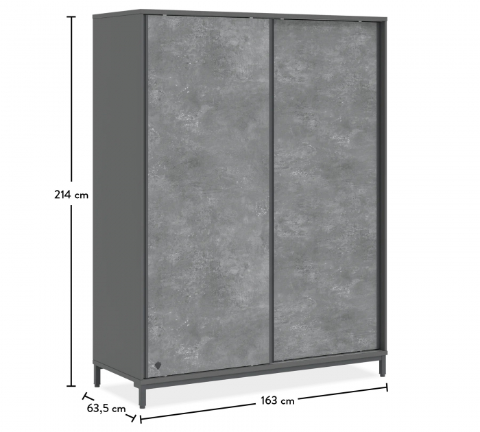 Dulap cu usi glisante pentru adolescenti, 183x214x63 cm, colectia Space Gray [8]