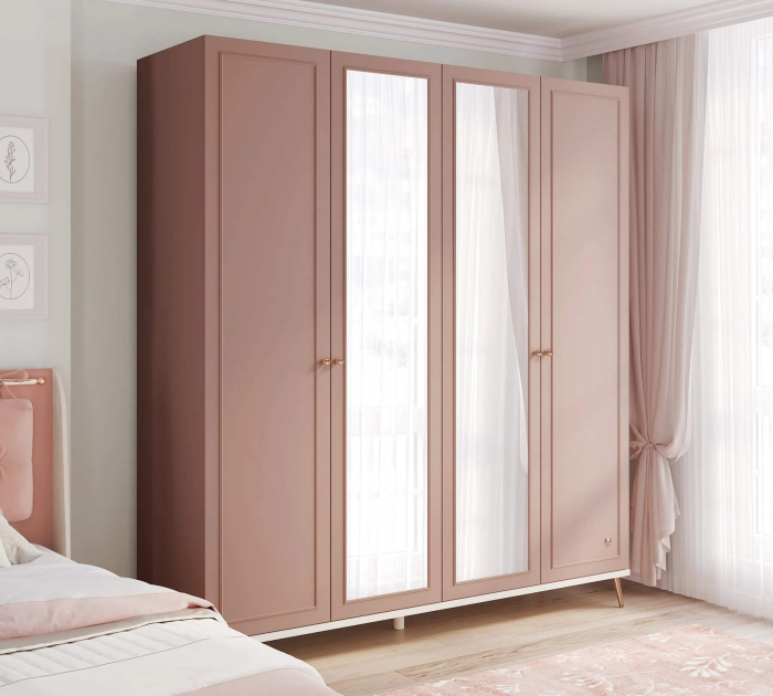 Dulap Premium 4 Uși Elegance Roz-Crem cu Ventilație și Sisteme Premium, 200x58x223 cm [3]