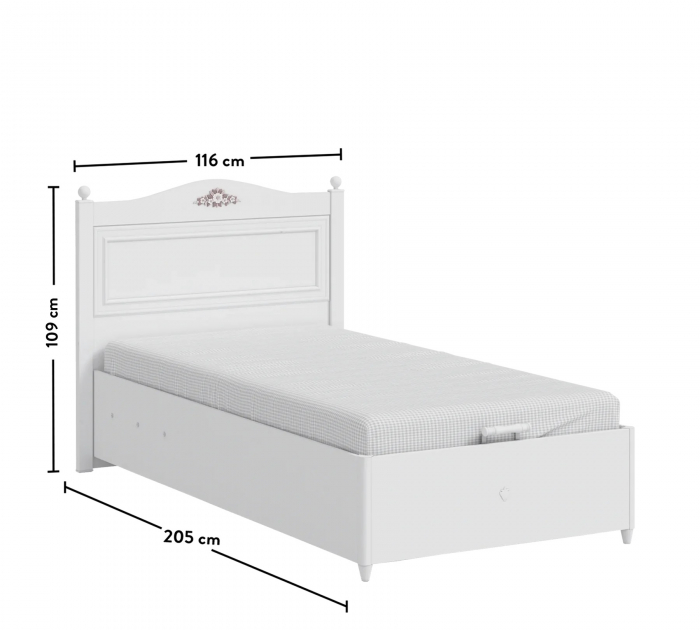 Pat 100x200 cm cu spatiu depozitare pentru copii Colectia Rustic White [6]