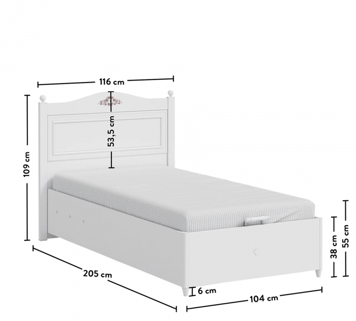 Pat 100x200 cm cu spatiu depozitare pentru copii Colectia Rustic White [5]