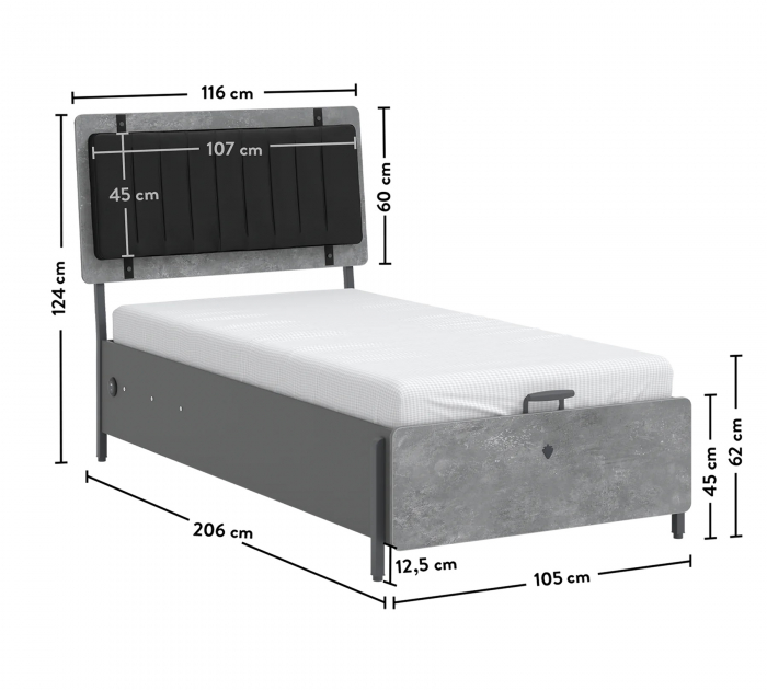 Pat 100x200  cu spatiu depozitare, pentru copii Colectia Space Gray [8]