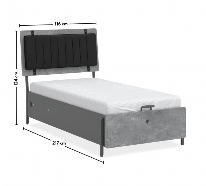 Pat 100x200  cu spatiu depozitare, pentru copii Colectia Space Gray [9]