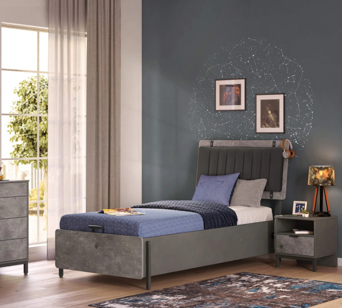 Pat 120x200 cm cu spatiu depozitare, pentru copii Colectia Space Gray [3]