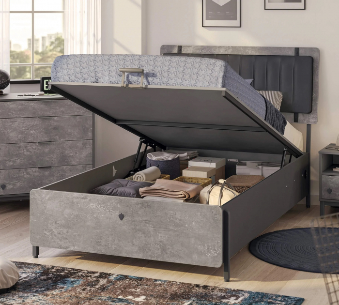 Pat 120x200 cm cu spatiu depozitare, pentru copii Colectia Space Gray [5]