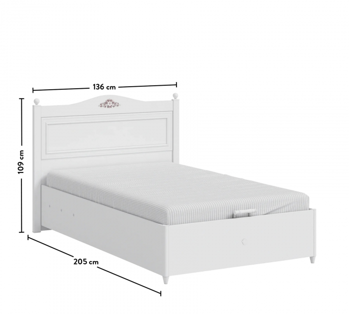 Pat 120x200 cm cu spatiu depozitare pentru copii Colectia Rustic White [6]