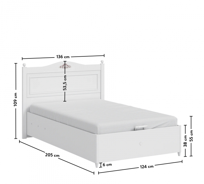 Pat 120x200 cm cu spatiu depozitare pentru copii Colectia Rustic White [5]