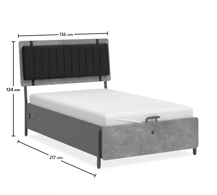 Pat 120x200 cm cu spatiu depozitare, pentru copii Colectia Space Gray [9]